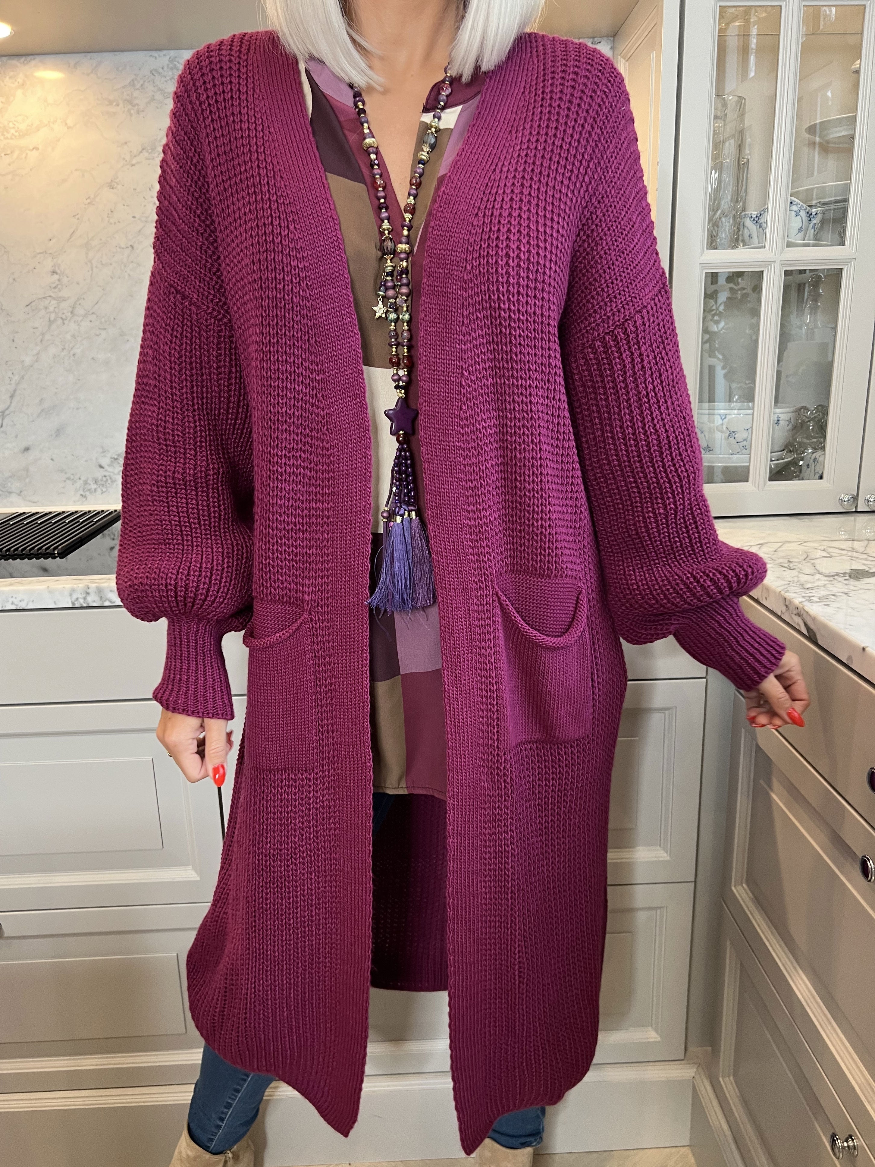 Sally - Strik cardigan med ballonærmer